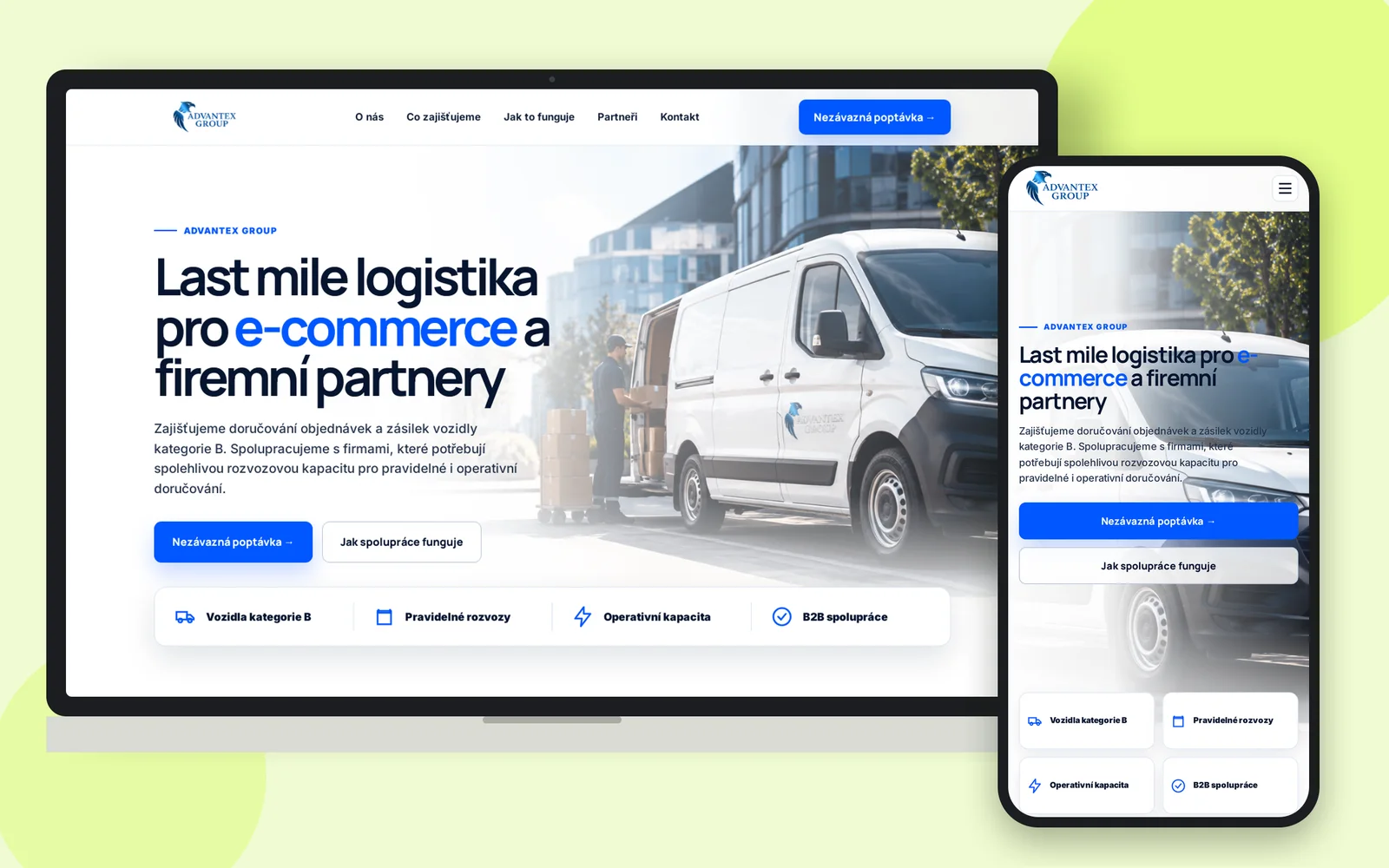 Сайт Advantex Group на ноутбуці та смартфоні