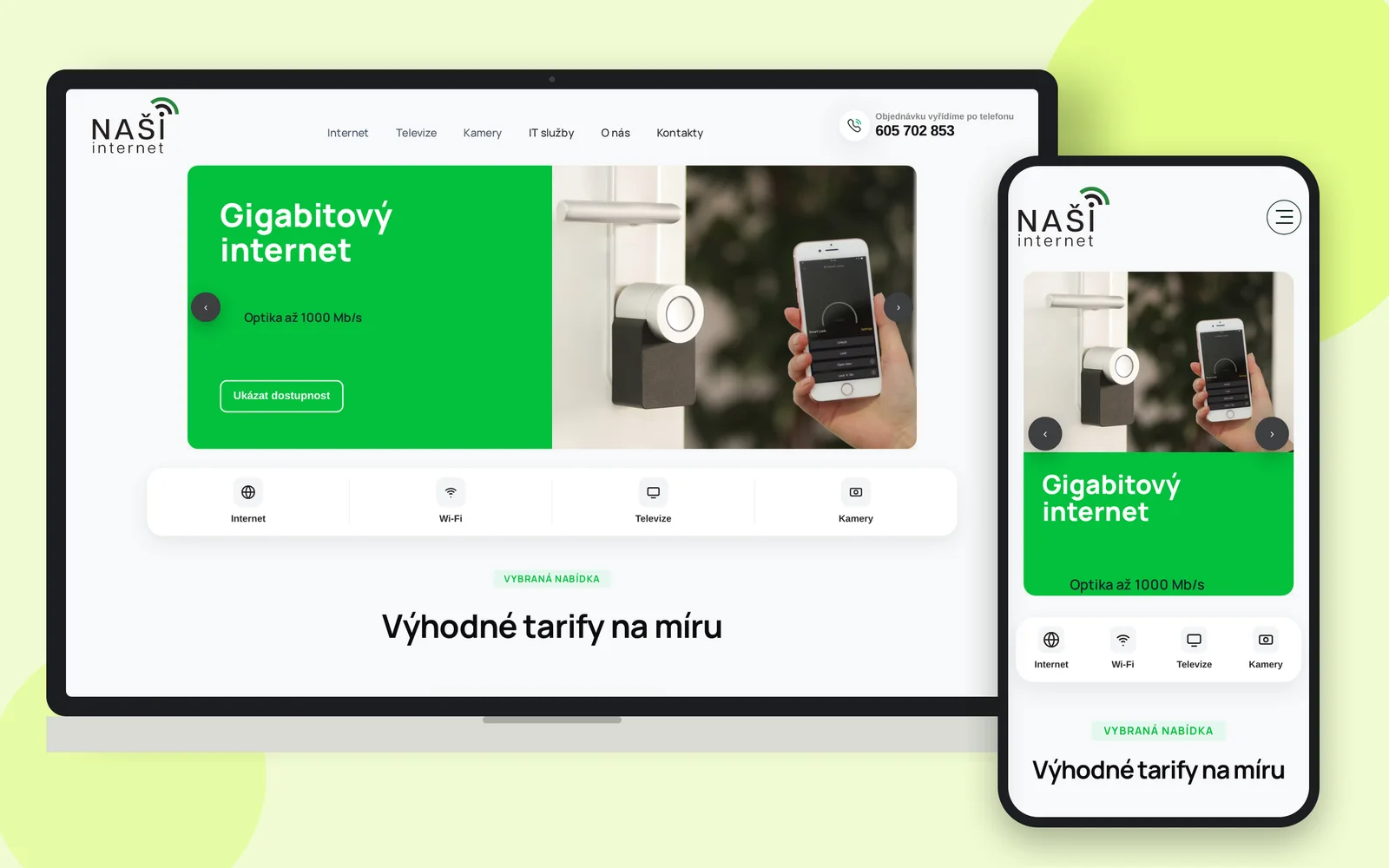 Сайт Internet NAŠI на ноутбуці та смартфоні