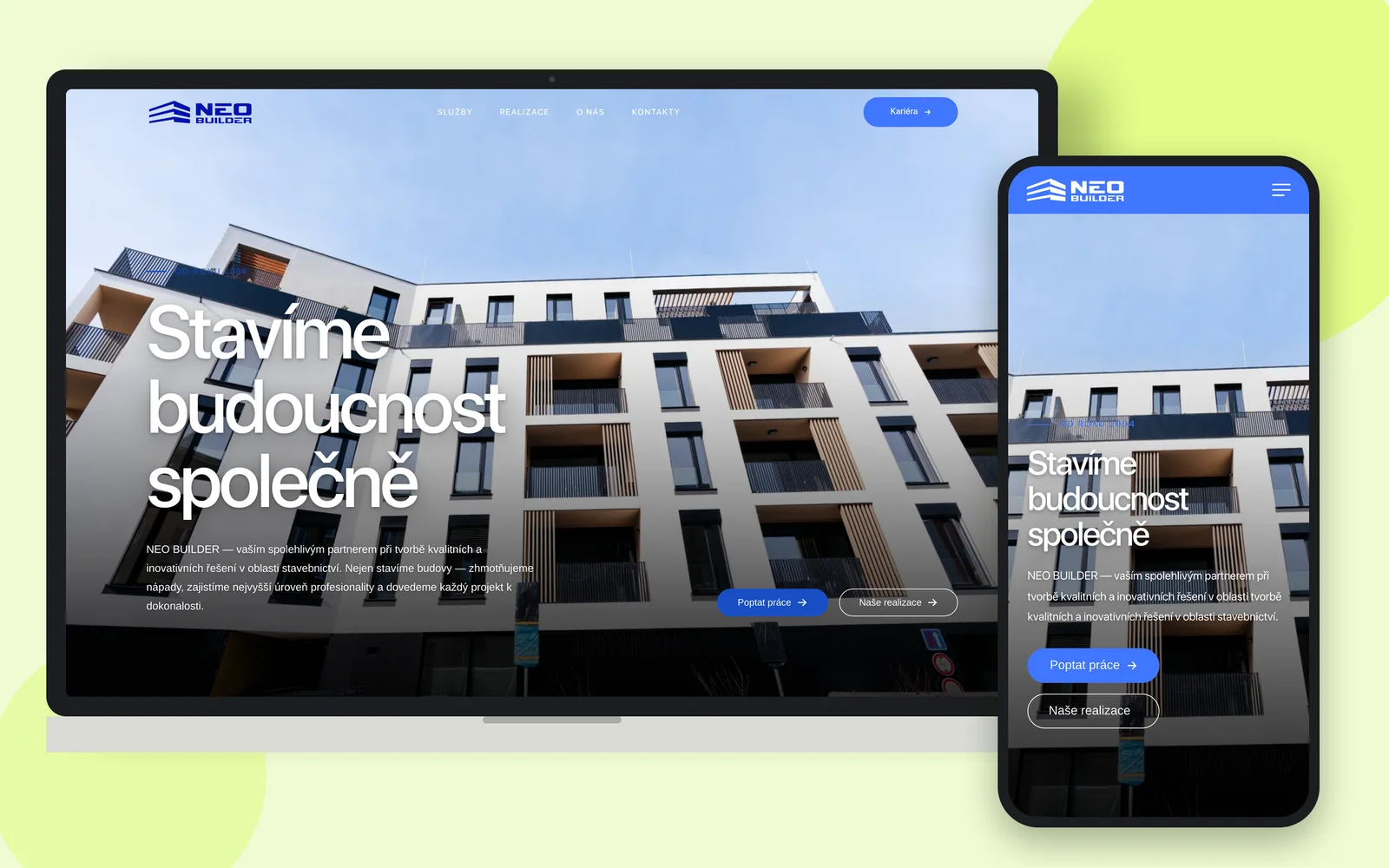 Сайт NEO BUILDER на ноутбуці та смартфоні
