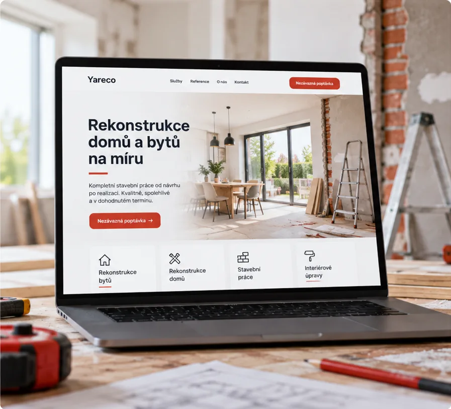 Ноутбук із сайтом Yareco про реконструкцію будинків і квартир