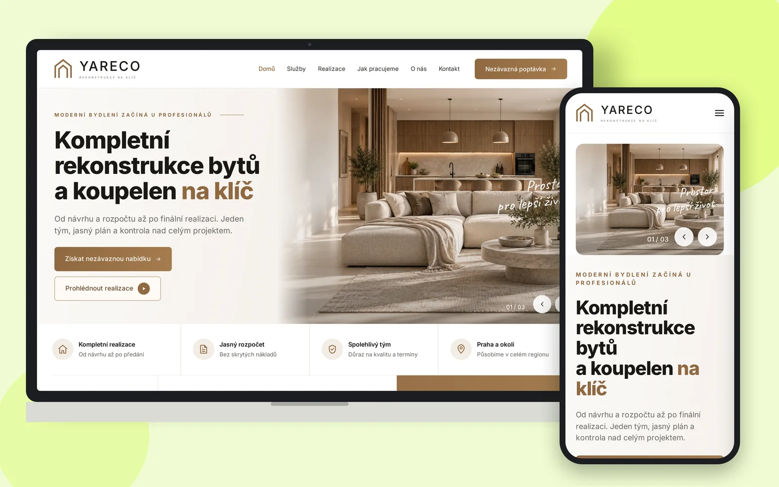 Сайт Yareco про реконструкцію квартир і ванних на ноутбуці та смартфоні